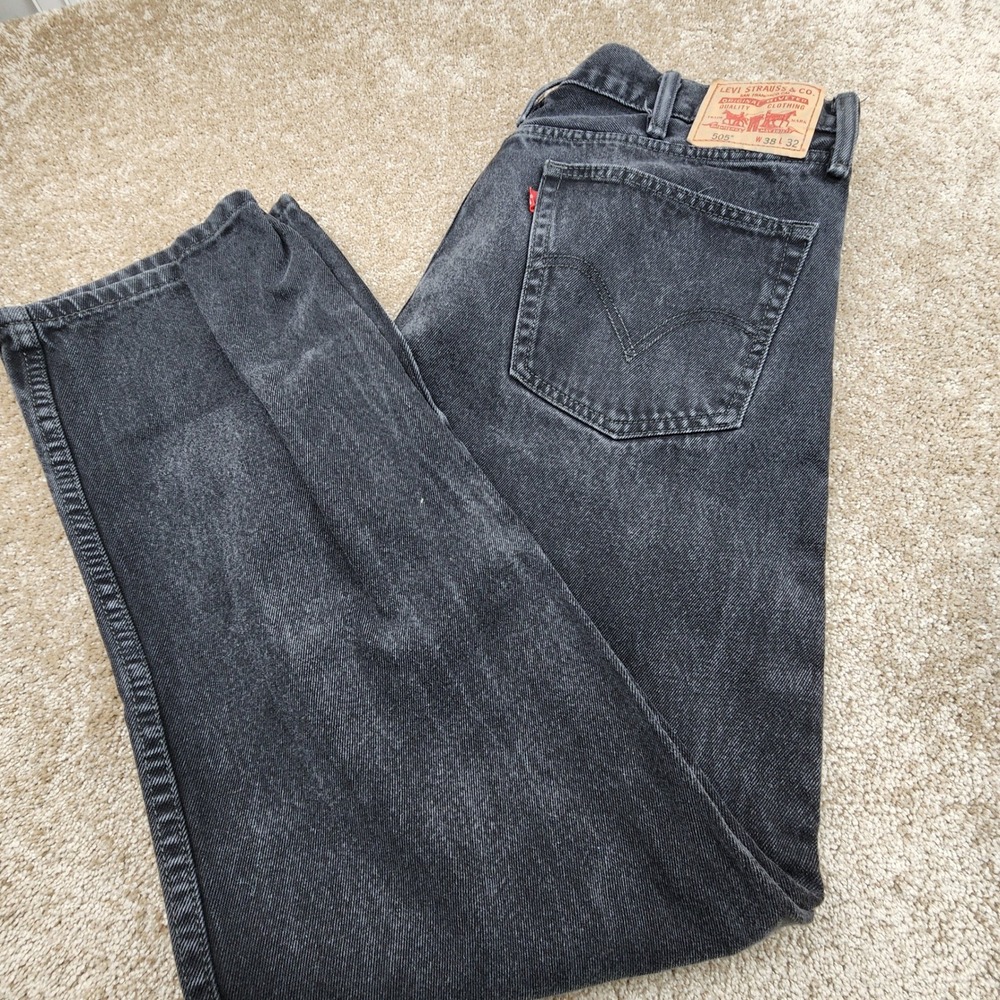 Levi's 505 Black Jeans Mens W38 L32 Straight Leg Comfort‎ Fit Classic Denim
